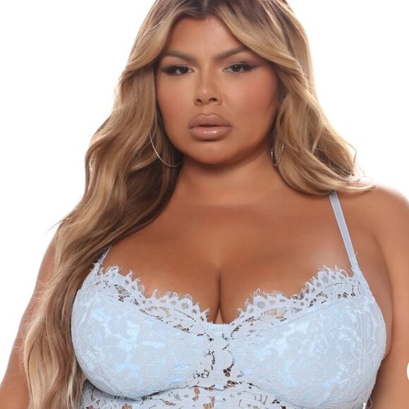 Fashion Nova | Undeniable Attraction Lace Bodysuit | Light Blue | Size XL | NWT - Picture 3 of 12